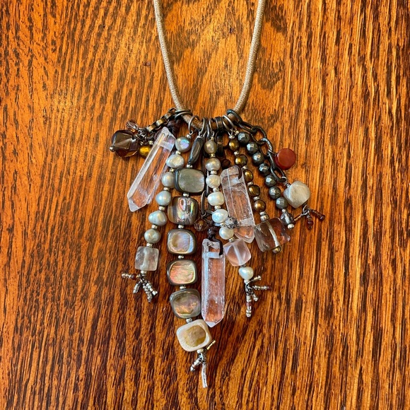 SILPADA JOYFUL GATHERING NECKLACE 22", carnelian, pearl, pyrite, crystal, quartz - Picture 3 of 3